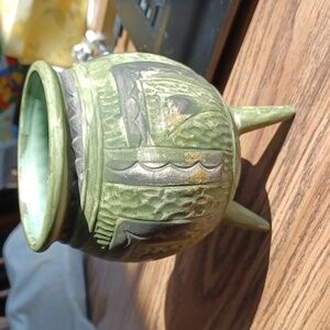 NAPCO Vintage Green Footed Planter, 1982, VIA Appia, A5497, 5.5"×3.5" approx